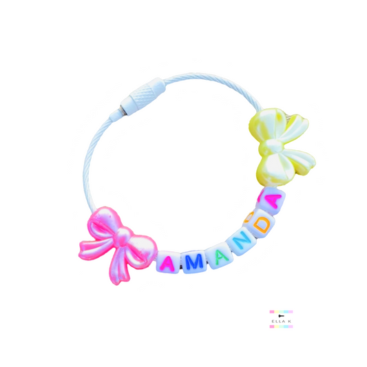 Custom Name Coquette Bow Cable Ring Loop Bag Charm / Bag Charm Extender