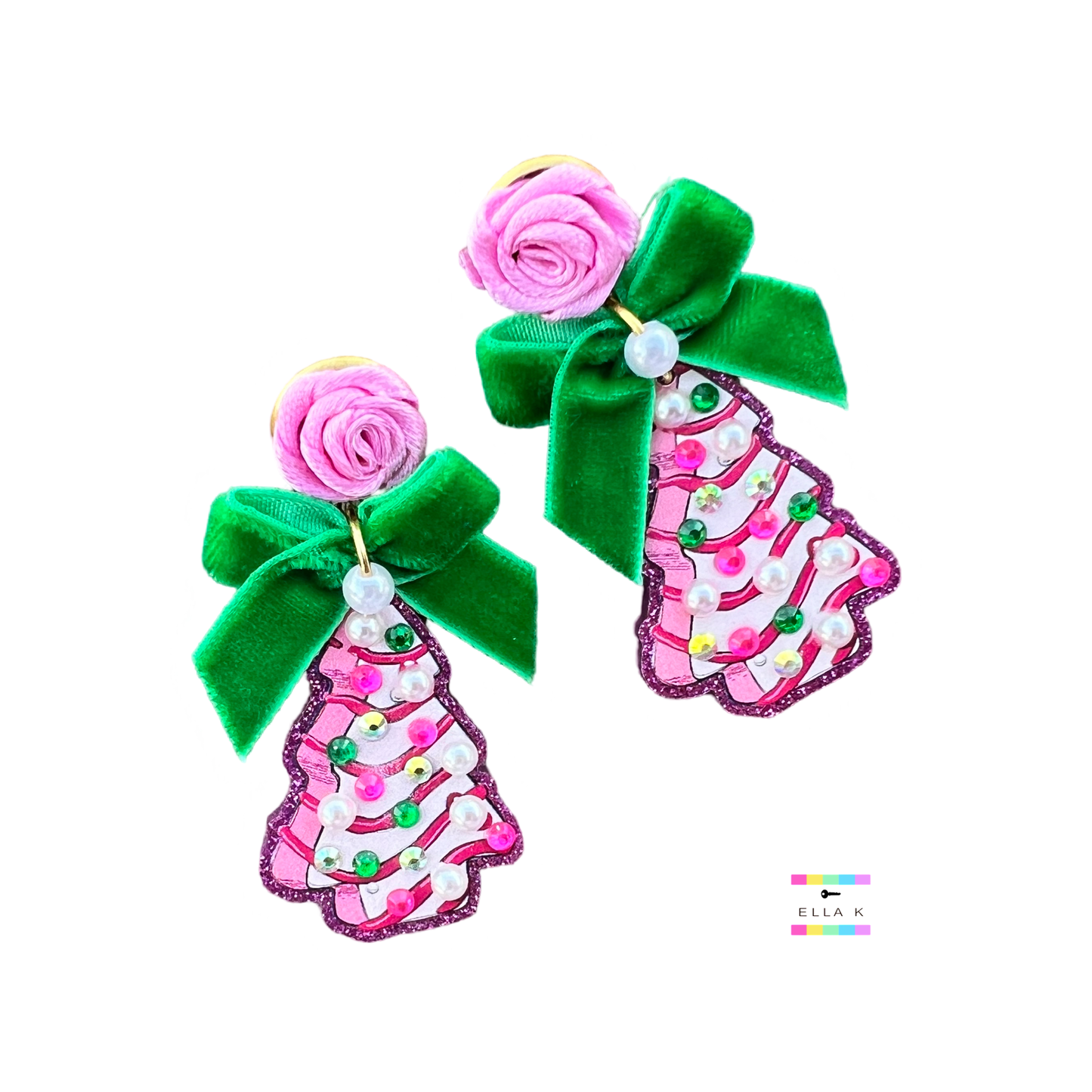 Rosette Coquette Bow Christmas Tree Earrings