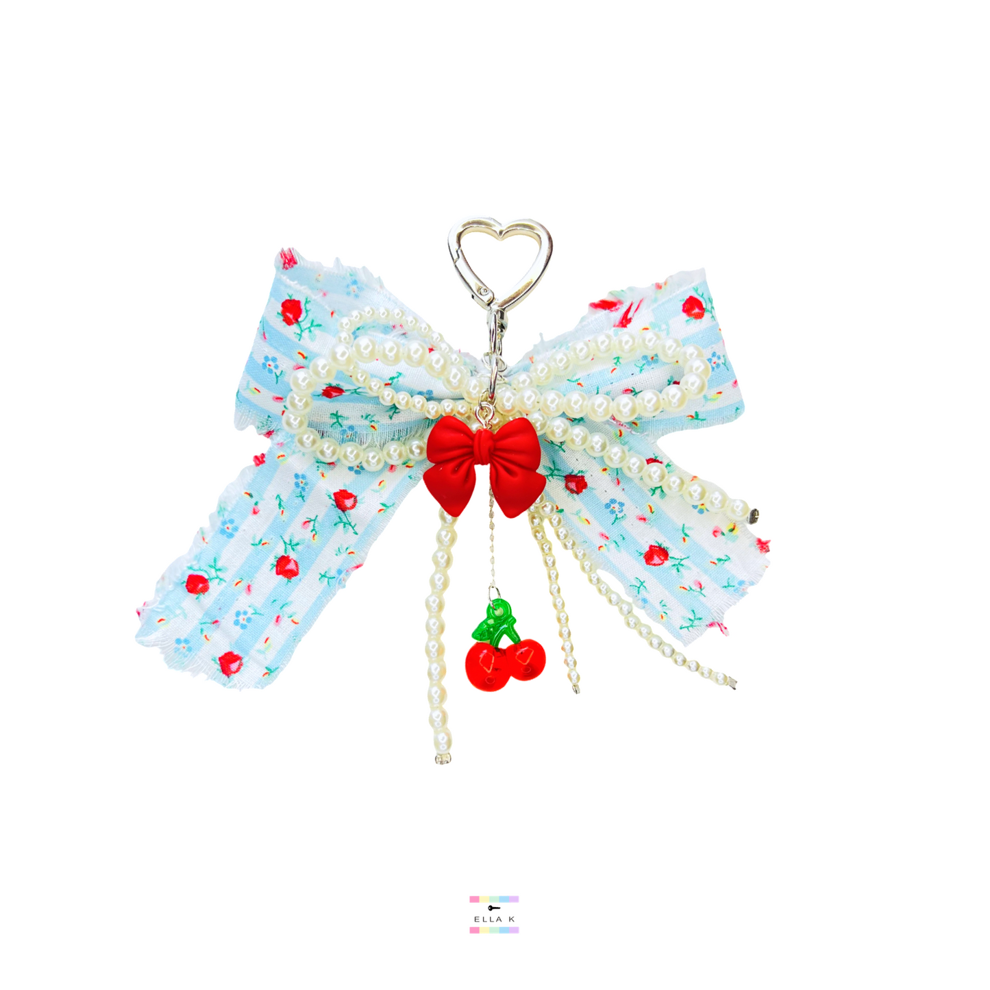 Faux Pearl Floral Rose Coquette Bow Cherry Bag Charm