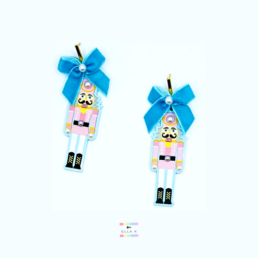 Powder Blue Nutcracker Christmas Earrings