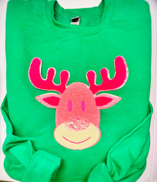 Preppy Pink Reindeer Sweatshirt - Irish Green