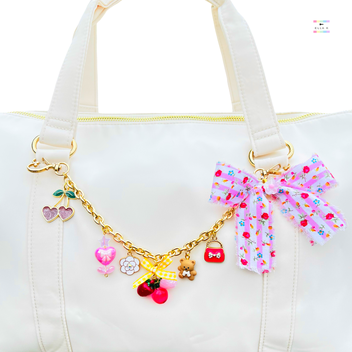 Pretty In Pink Floral Fruit Coquette Bow Bag Charm