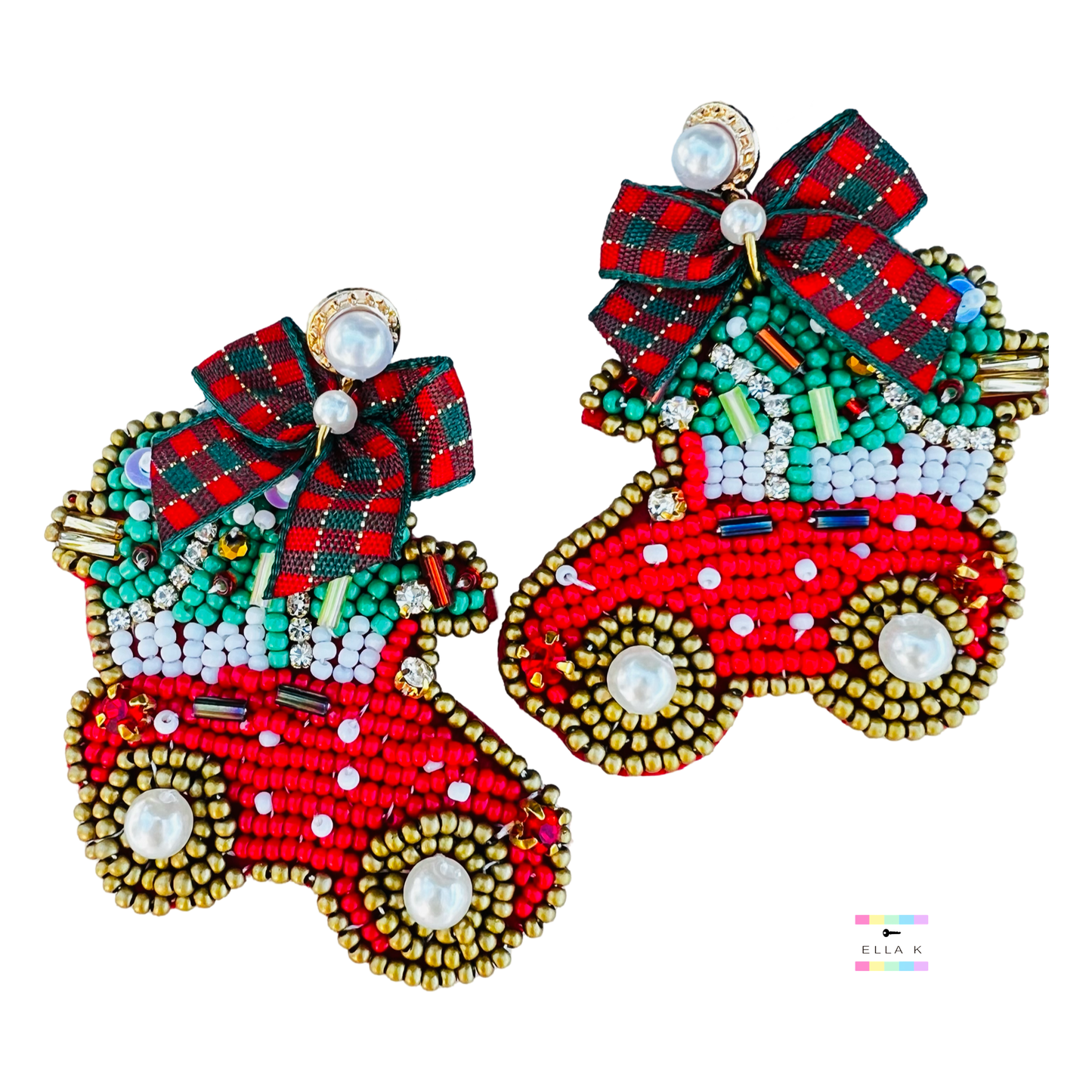 Coquette Bow Christmas Plaid Christmas Tree Car Vacation Earrings