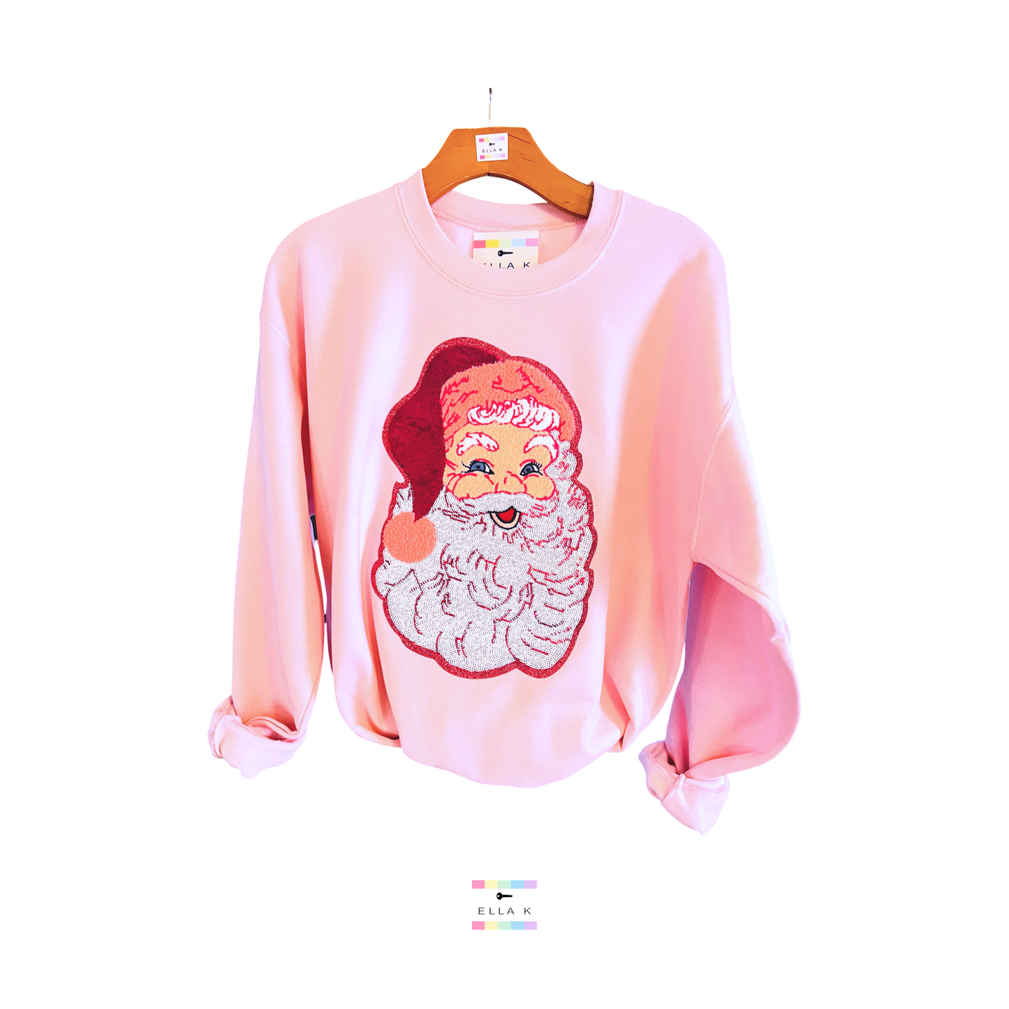 Preppy Pink Sequin Santa Pullover