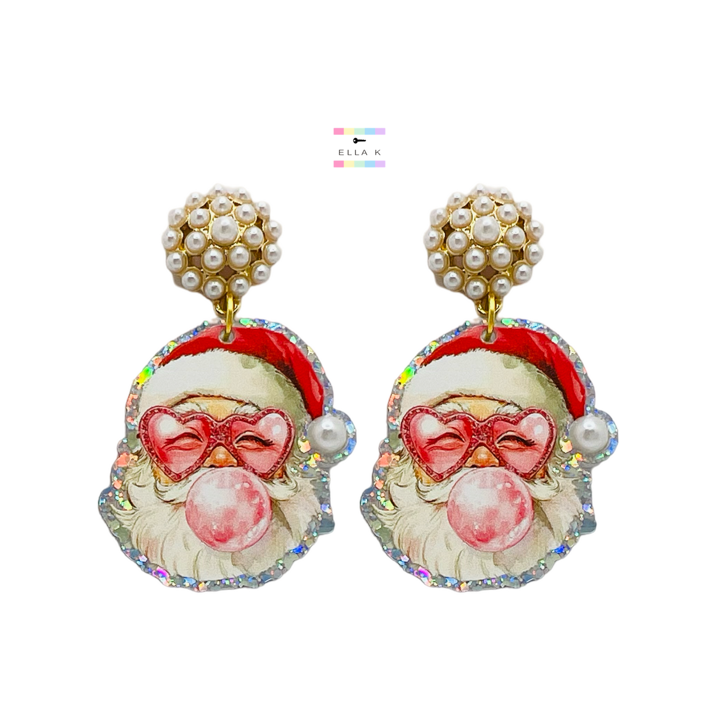 Bubble Gum Santa Christmas Earrings