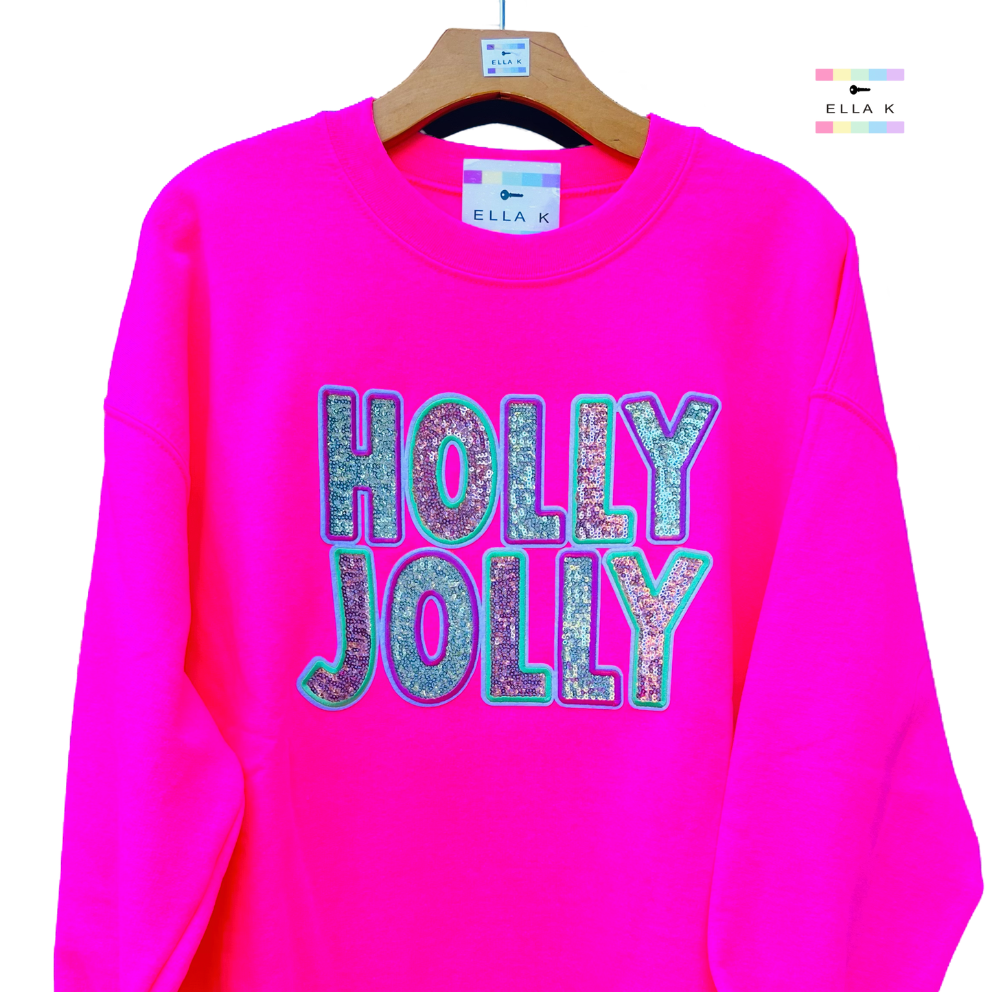 Sequin Holly Jolly Pink Christmas Sweatshirt