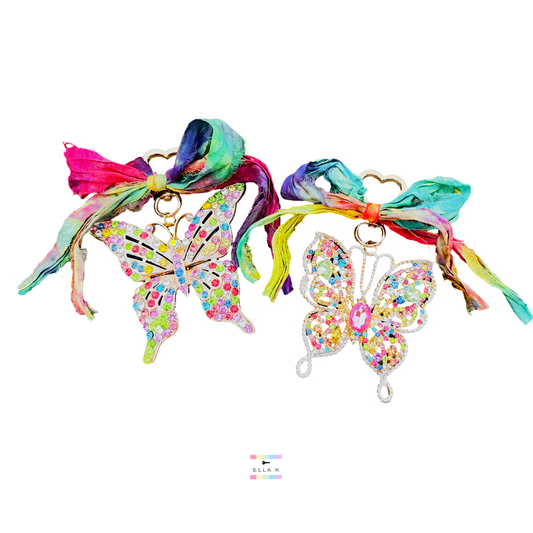 Watercolor Rainbow Rhinestone Butterfly Bag Charm