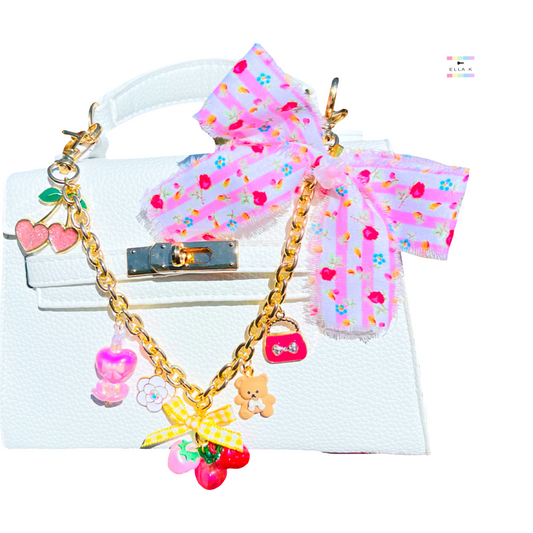 Pretty In Pink Floral Fruit Coquette Bow Bag Charm