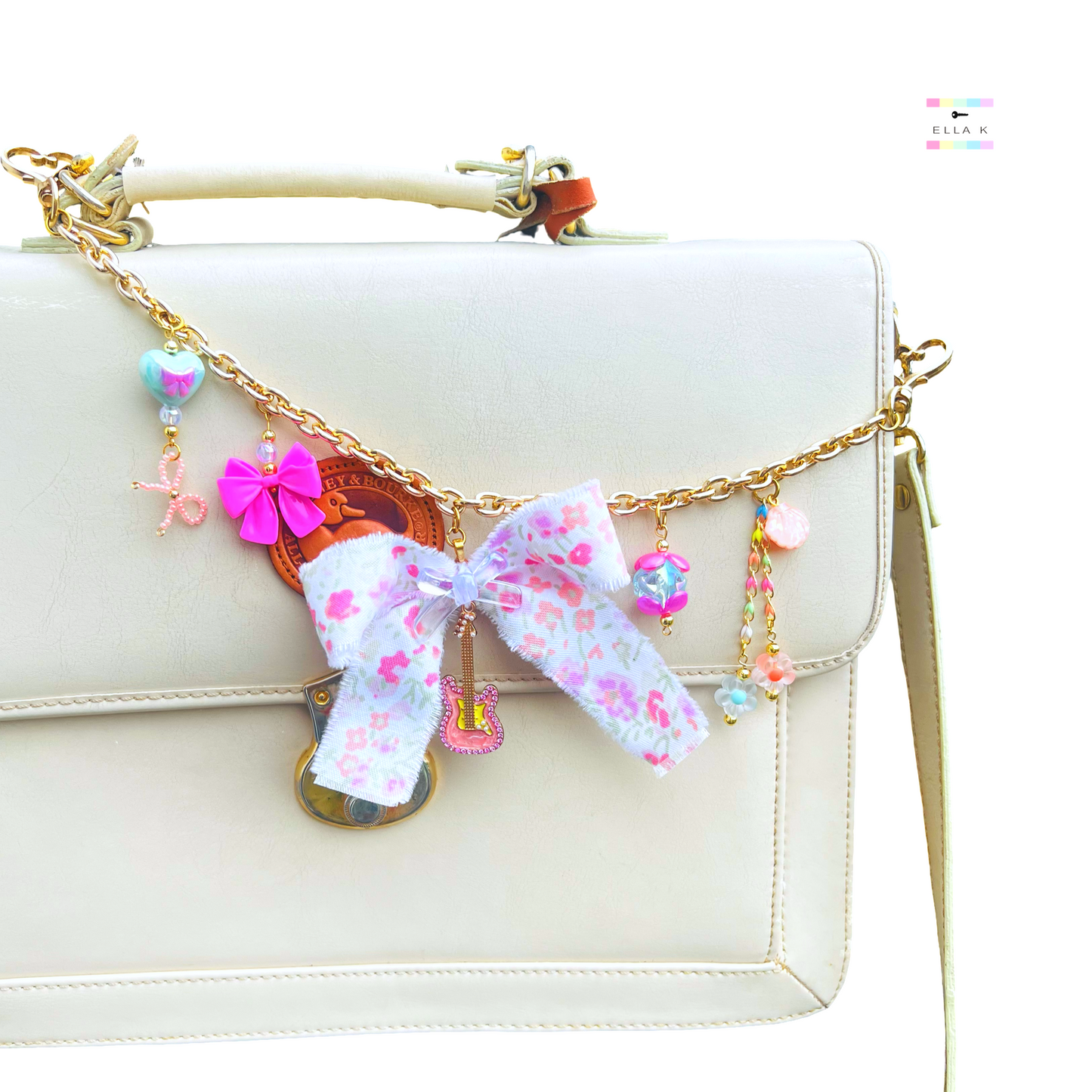 Pink Guitar Floral Coquette Bag Charm