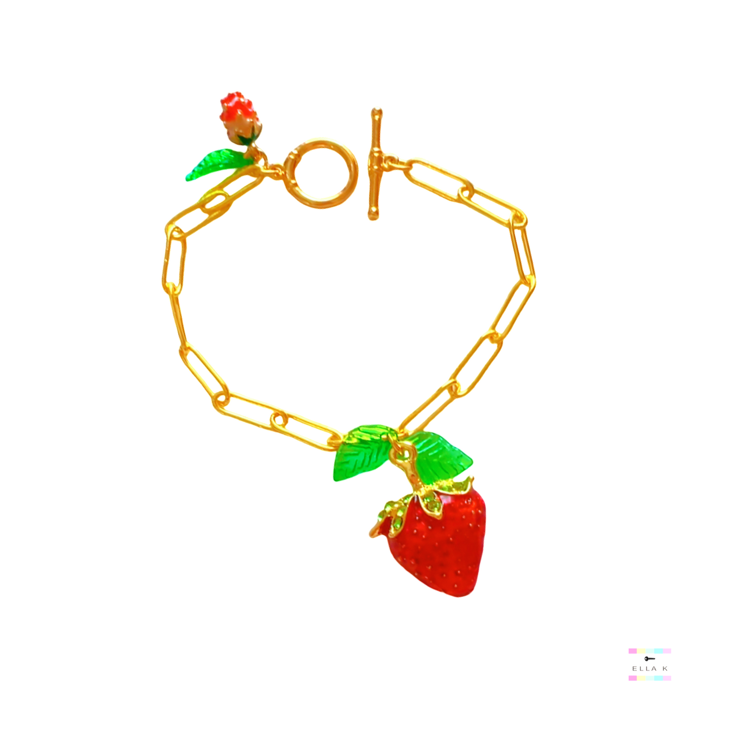 Gold Paperclip Strawberry Bracelet