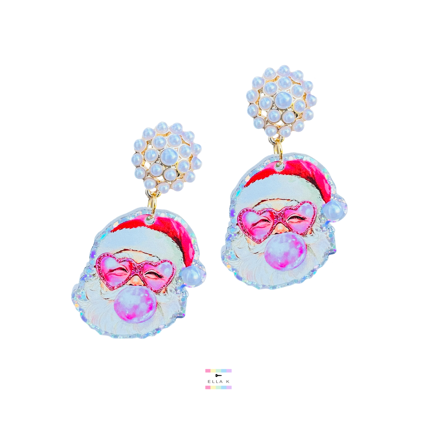 Bubble Gum Santa Christmas Earrings