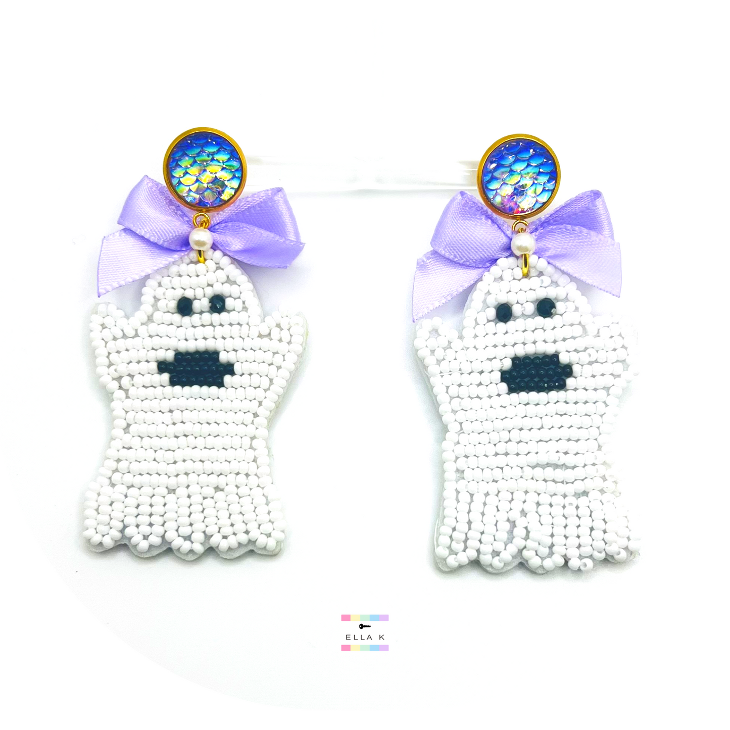 Beaded Ghost  Halloween Earrings