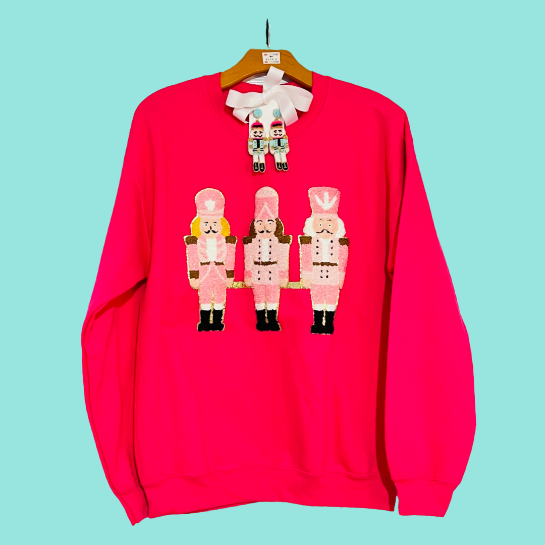 Pink Christmas Soldier Trio Sweatshirt - Hot Pink