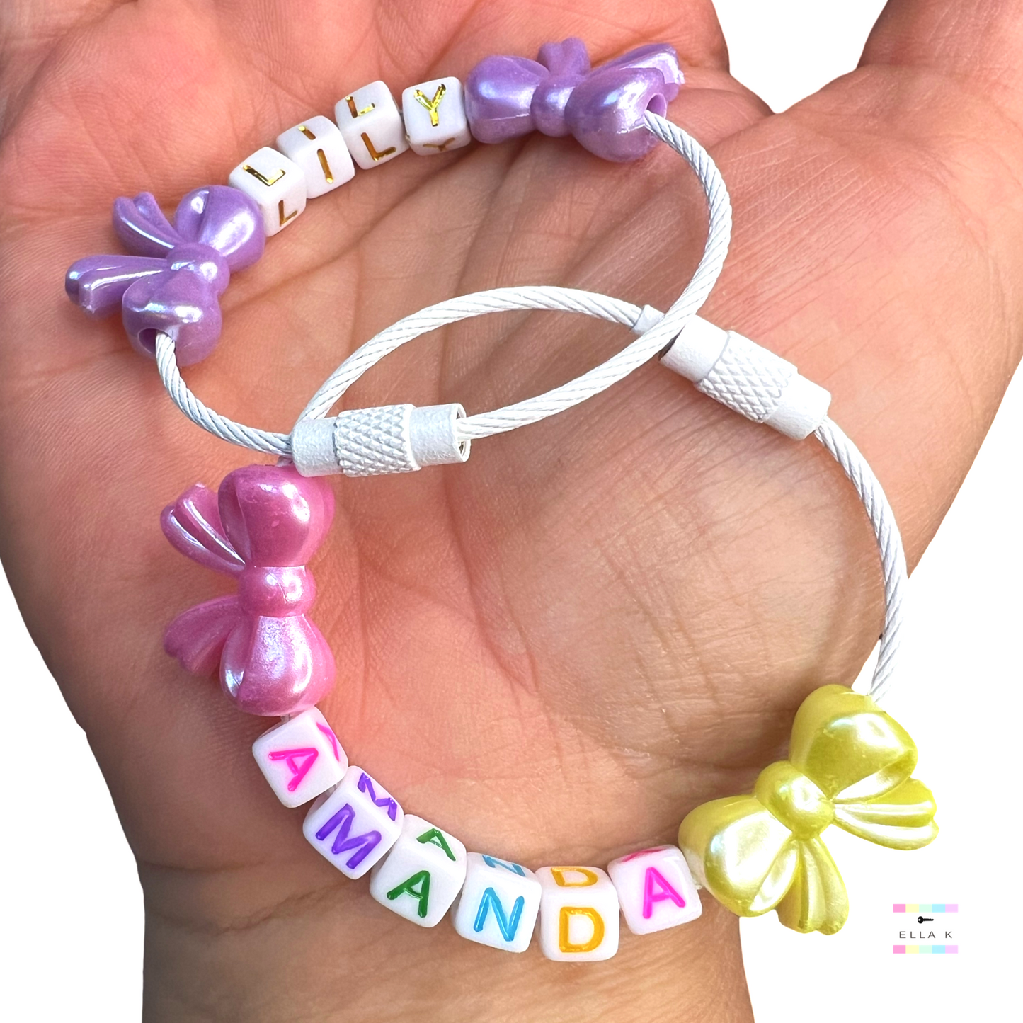 Custom Name Coquette Bow Cable Ring Loop Bag Charm / Bag Charm Extender