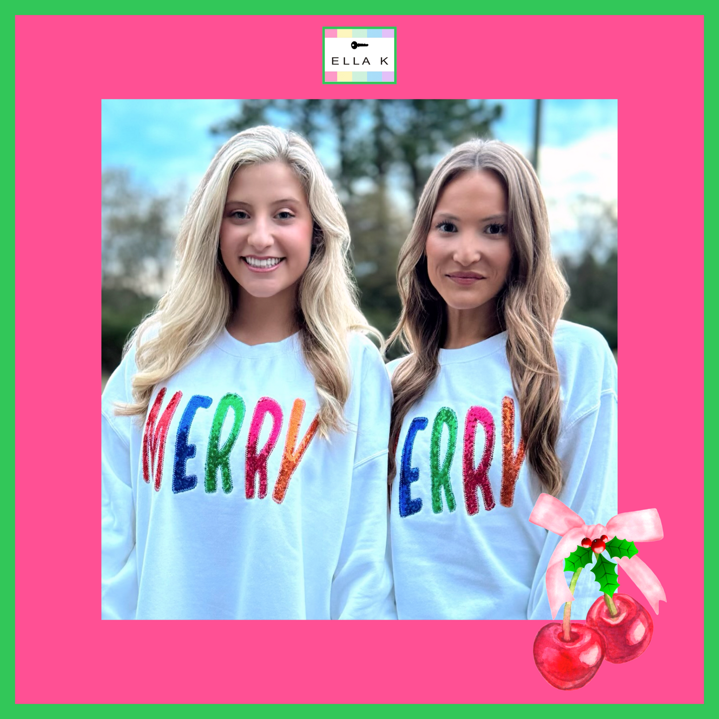 Sequin Embroidered “MERRY” Sweatshirt