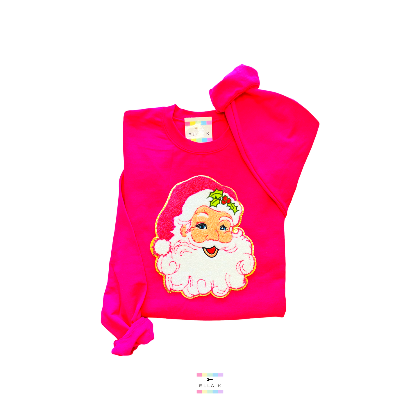 Pink Holly Hat Vintage Santa Sweatshirt