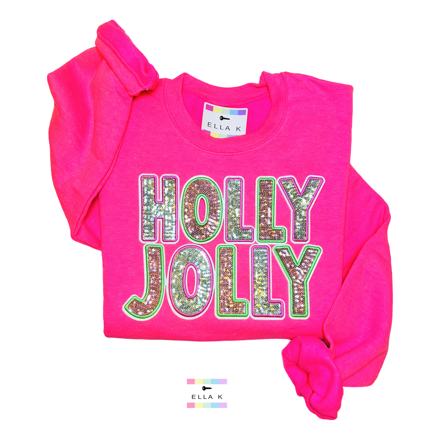 Sequin Holly Jolly Pink Christmas Sweatshirt