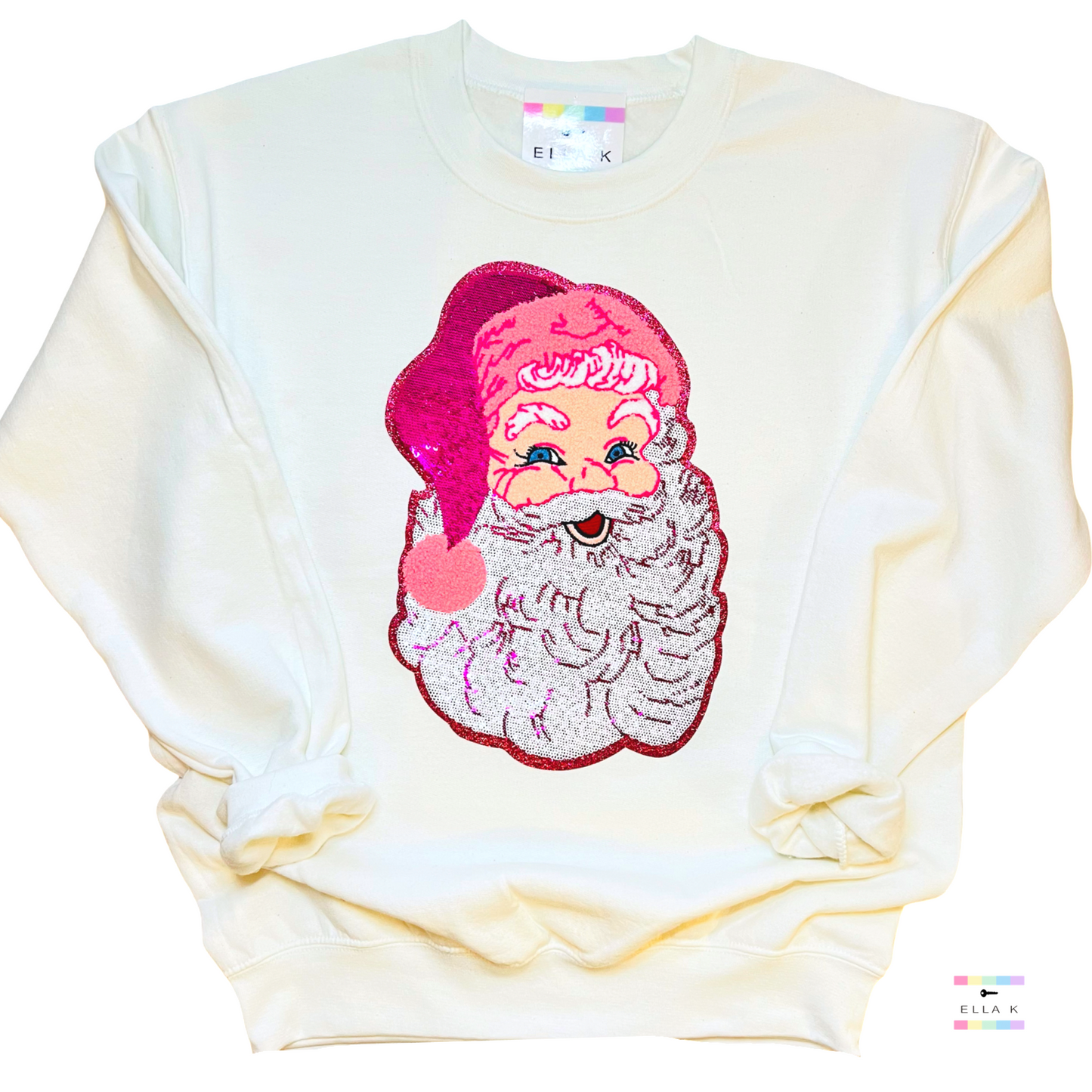 Preppy Pink Sequin Santa Pullover