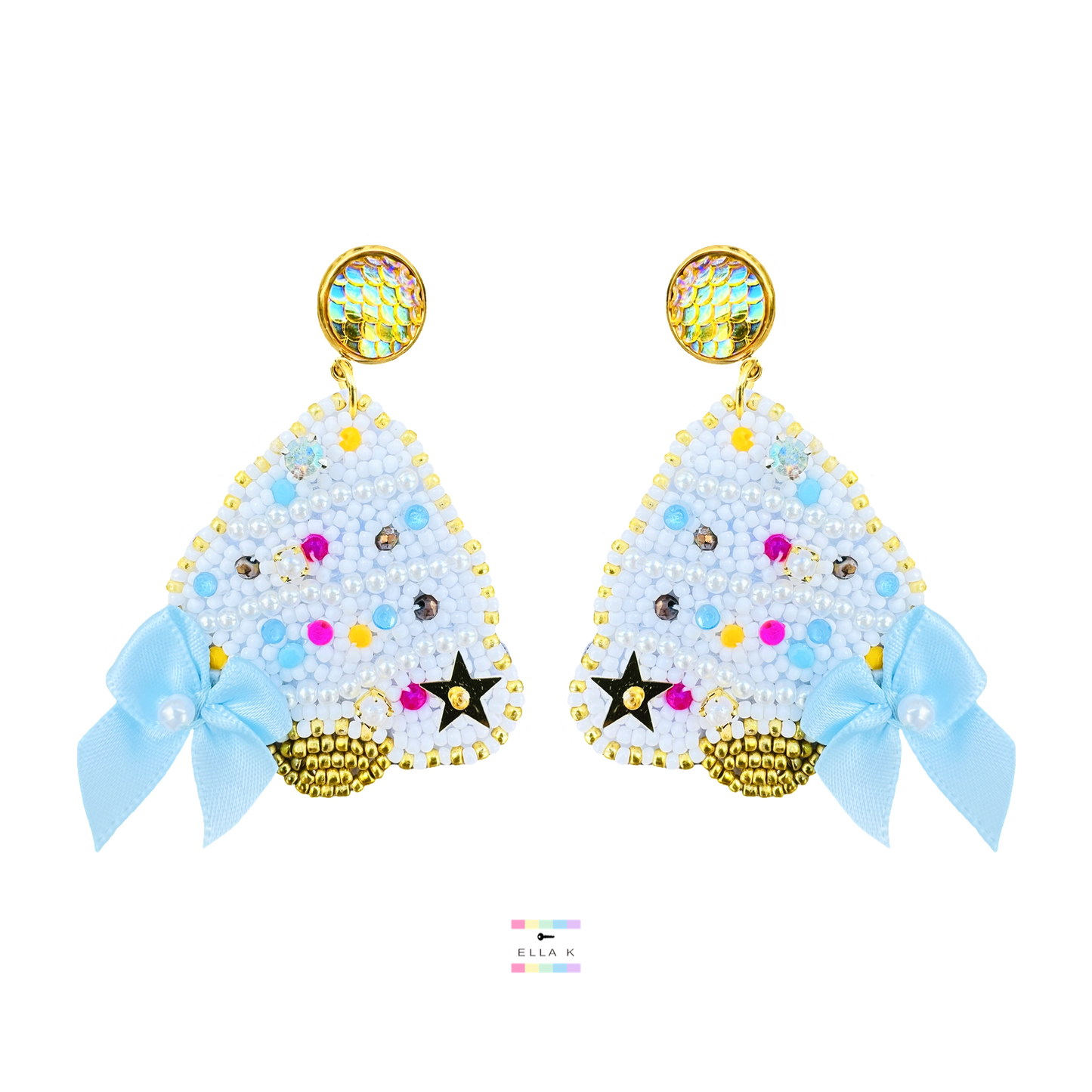 Mermaids By The Sea Coquette Bow Christmas Tree Earrings