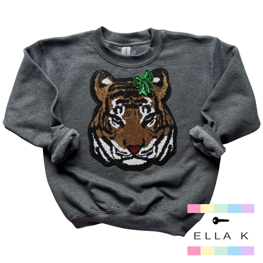 Mini Kids Green Bow Sequin Tiger