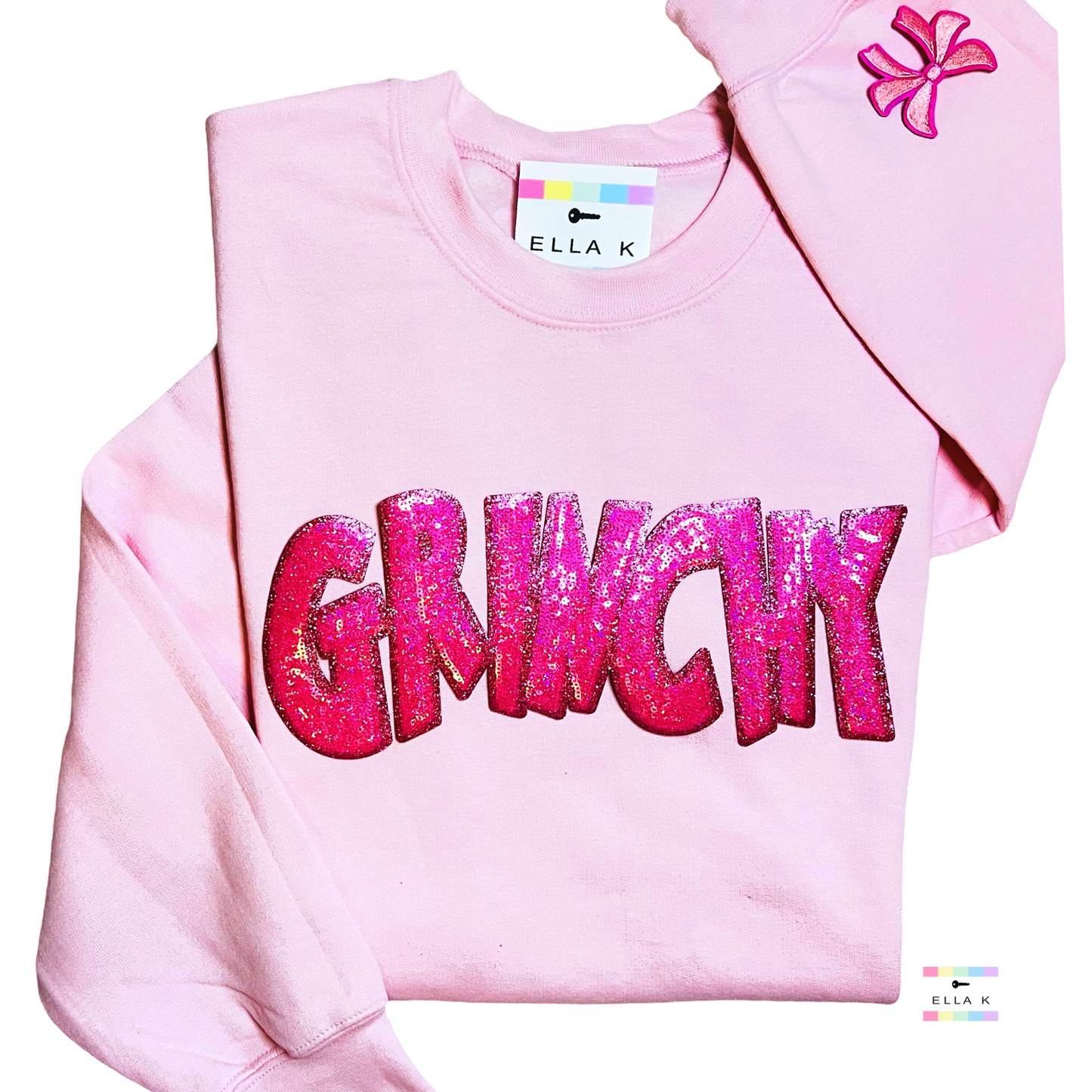 Pink Sequin “Grinchy” Custom Color Christmas Sweatshirt