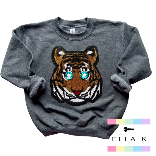 Mini Kids Blue Flower Eyes Sequin Tiger