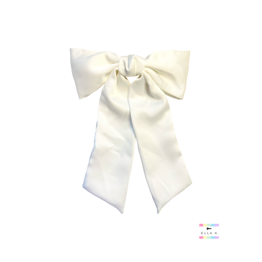 Luxe Satin White Hair Bow Barrette