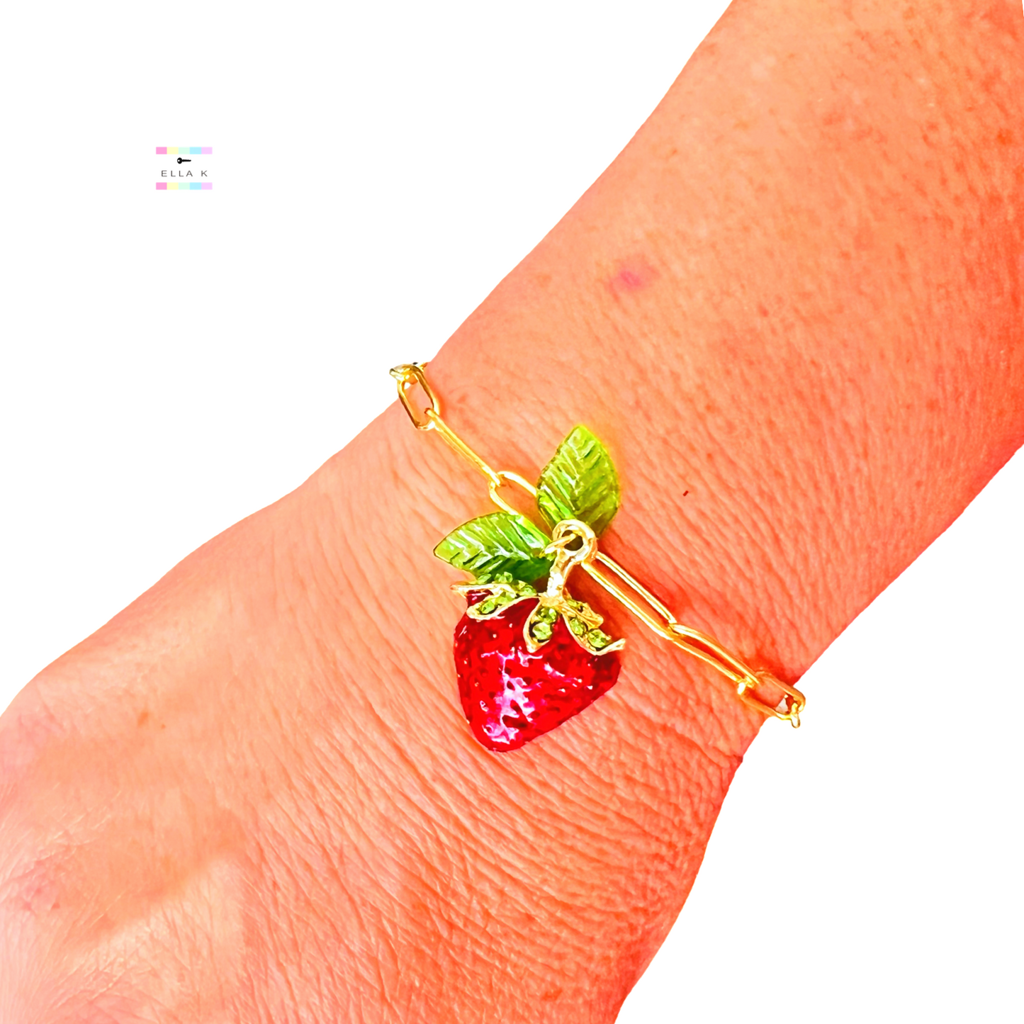 Gold Paperclip Strawberry Bracelet