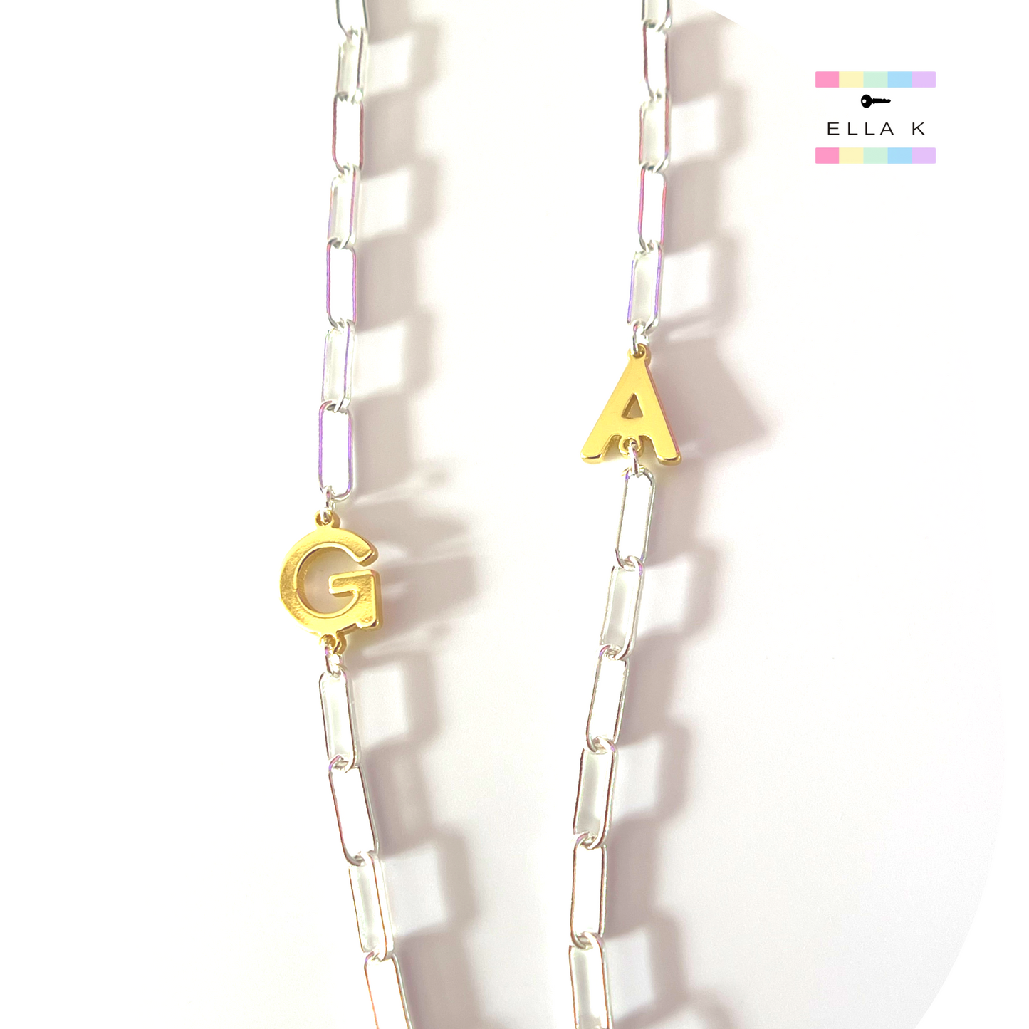 Silver Paperclip Gold Letter Necklace