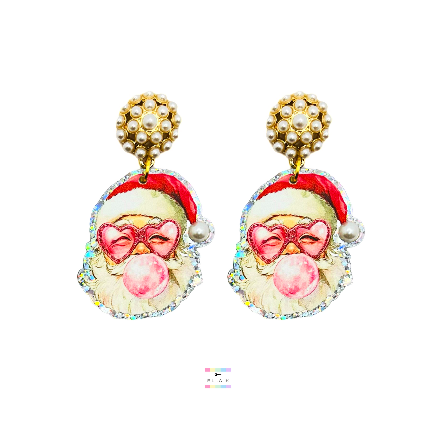 Bubble Gum Santa Christmas Earrings