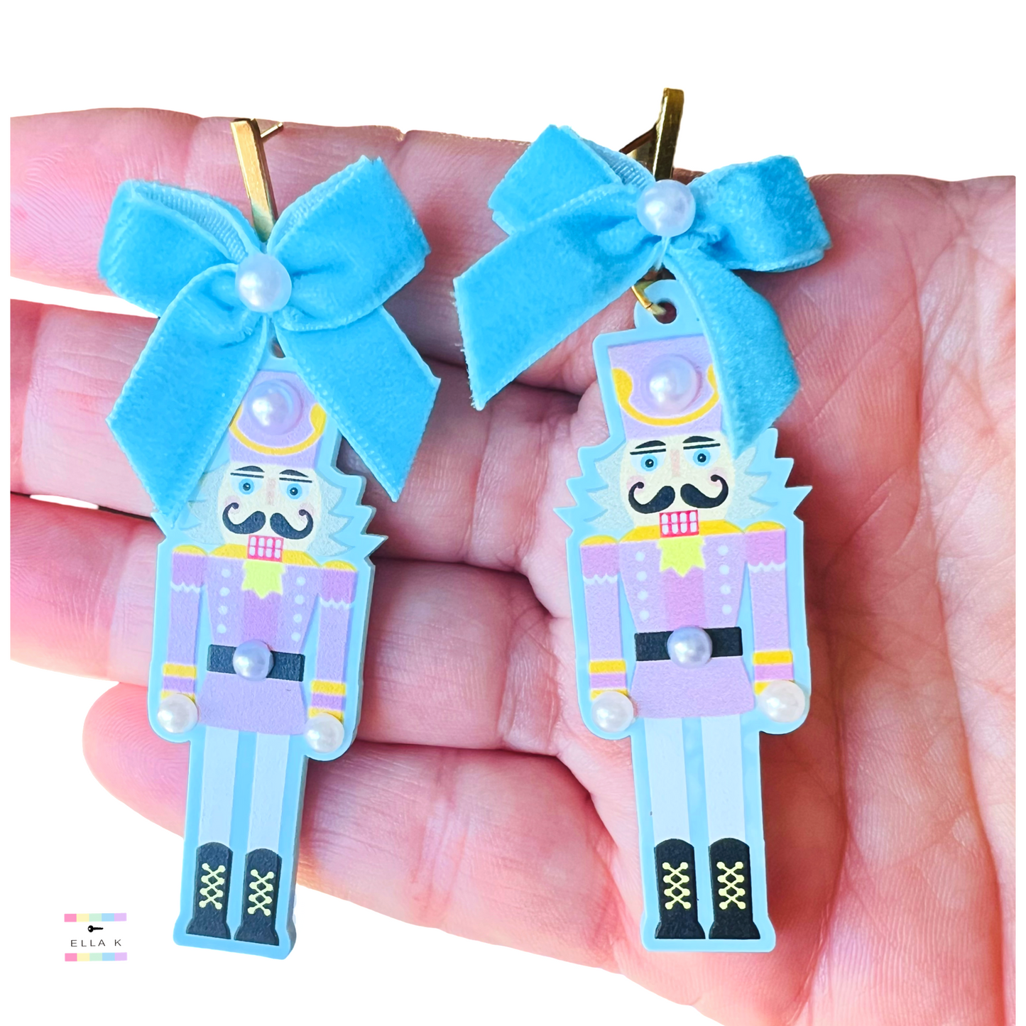 Powder Blue Nutcracker Christmas Earrings