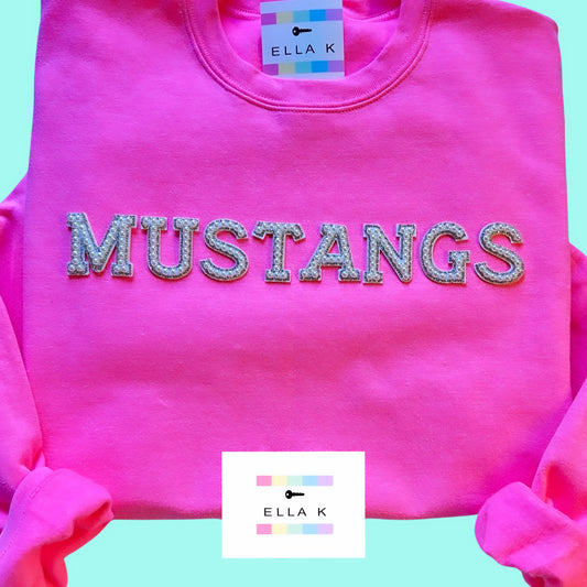 Pearl Letter Mustangs Pullover - Pink