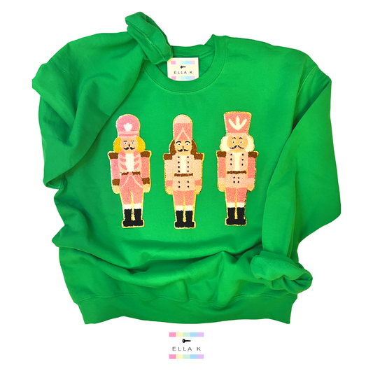 Pink Chenille Christmas Soldier Trio Sweatshirt - Green