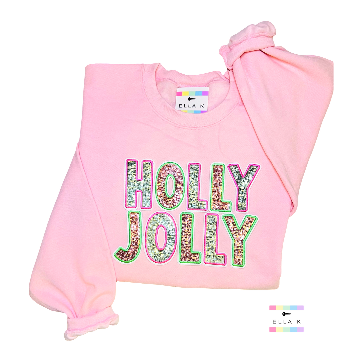 Sequin Holly Jolly Light Pink Christmas Sweatshirt