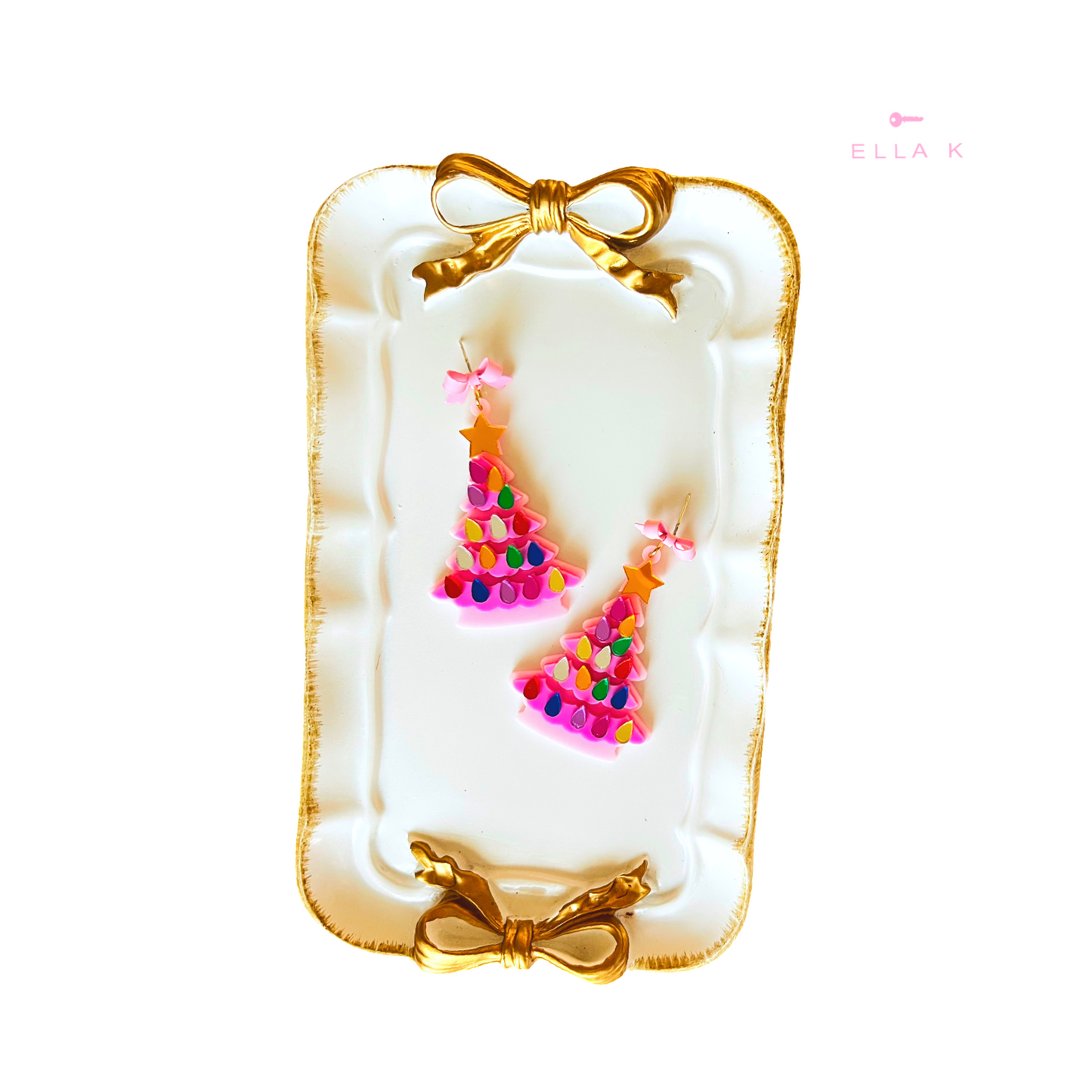 Pink Glow Christmas Tree Earrings