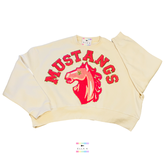 Preppy Pink Mustangs Cropped Sweatshirt