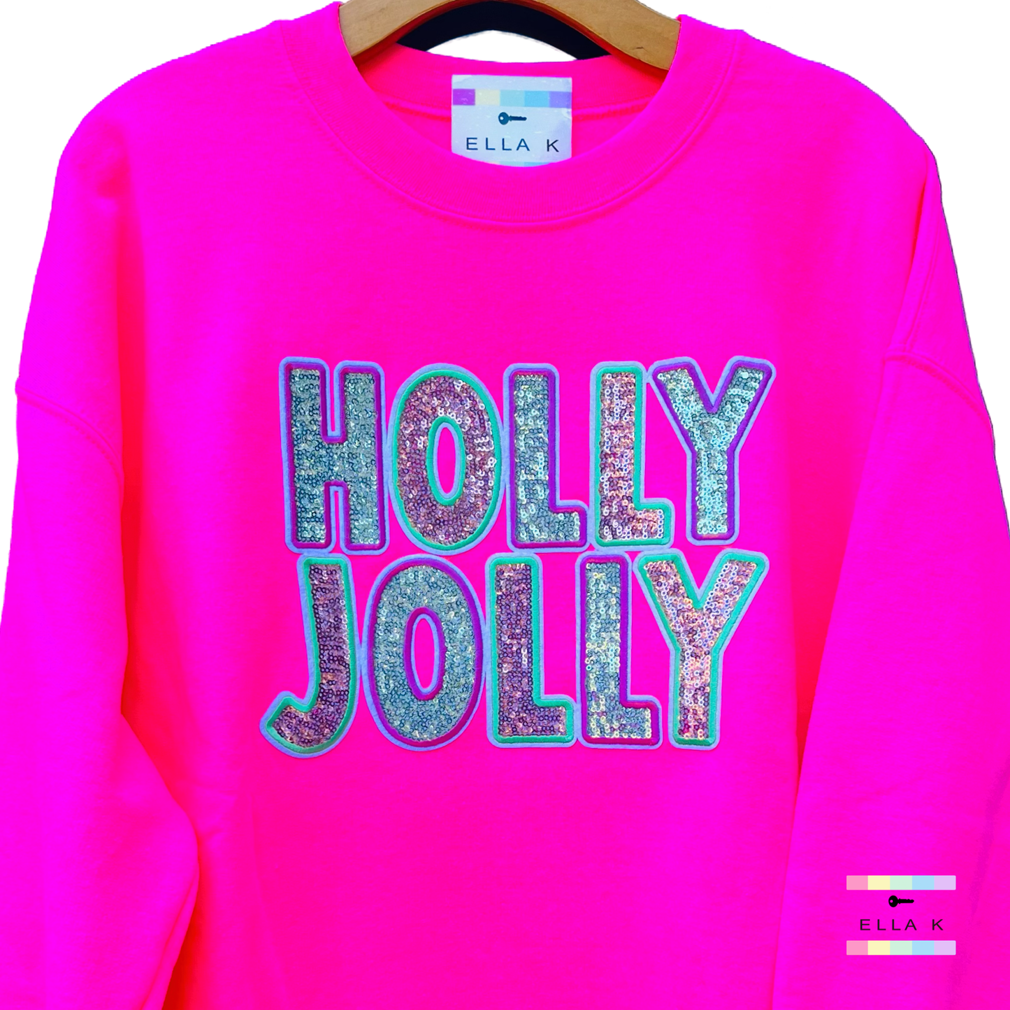 Sequin Holly Jolly Pink Christmas Sweatshirt