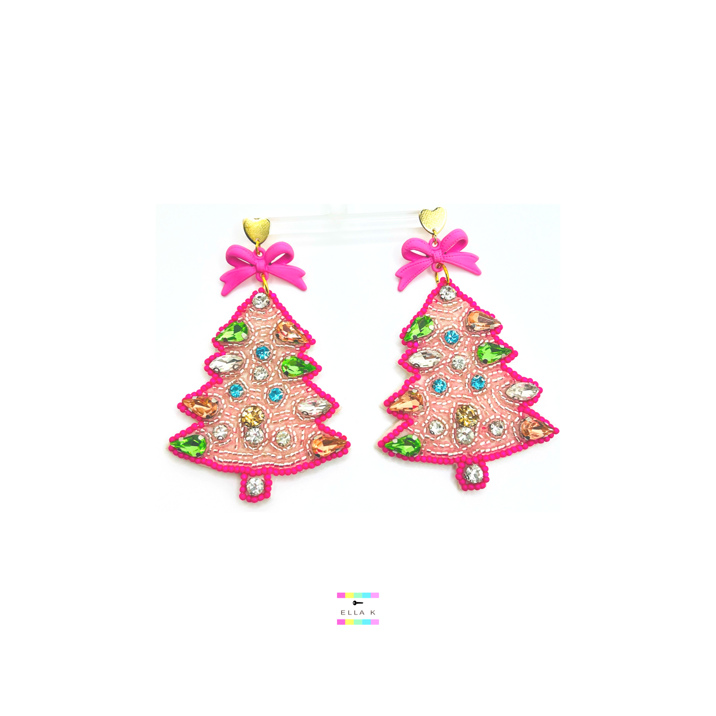 Pink Coquette Bow Christmas Tree Earrings
