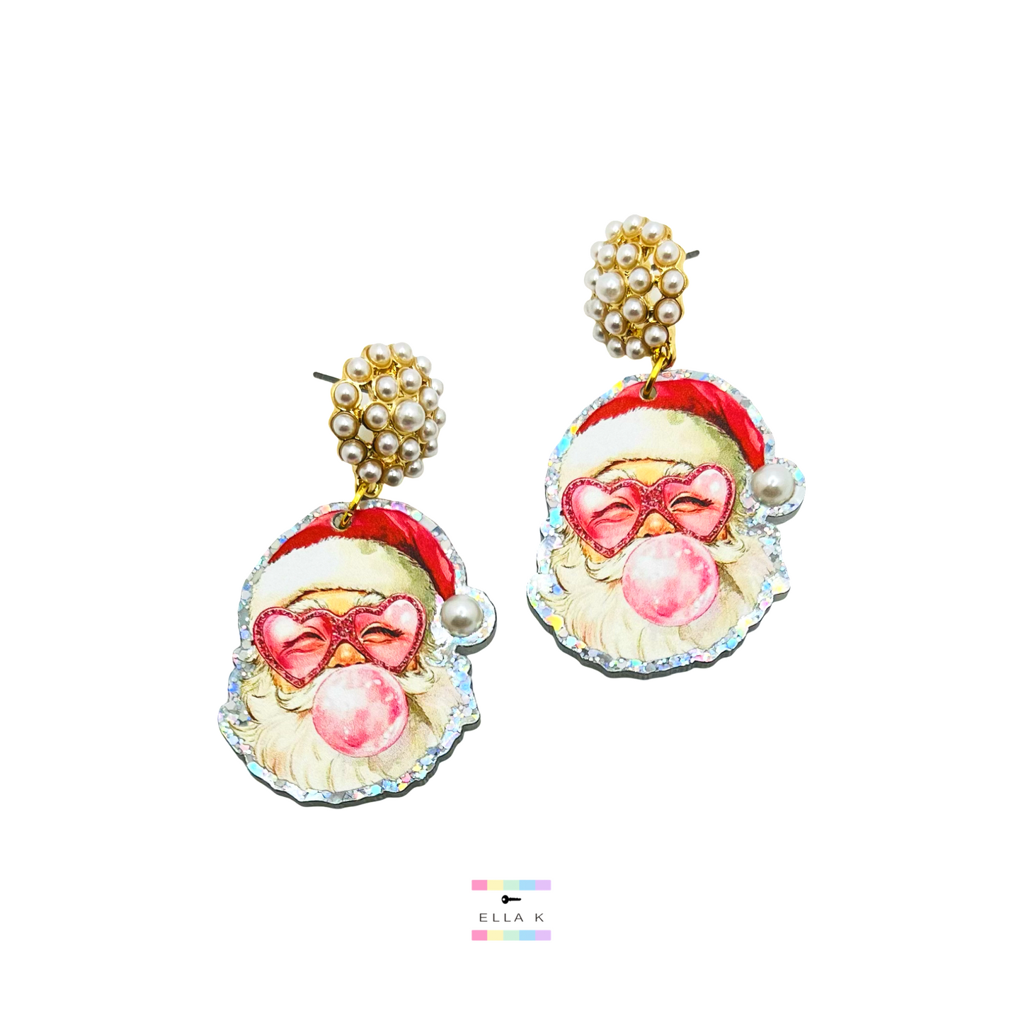 Bubble Gum Santa Christmas Earrings