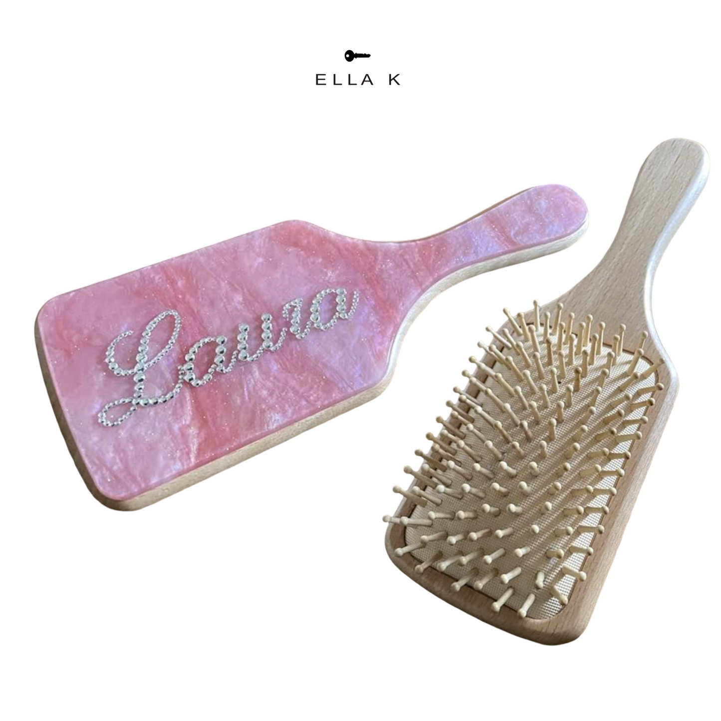 Custom Name Rhinestone Letters Bamboo Hair Brush