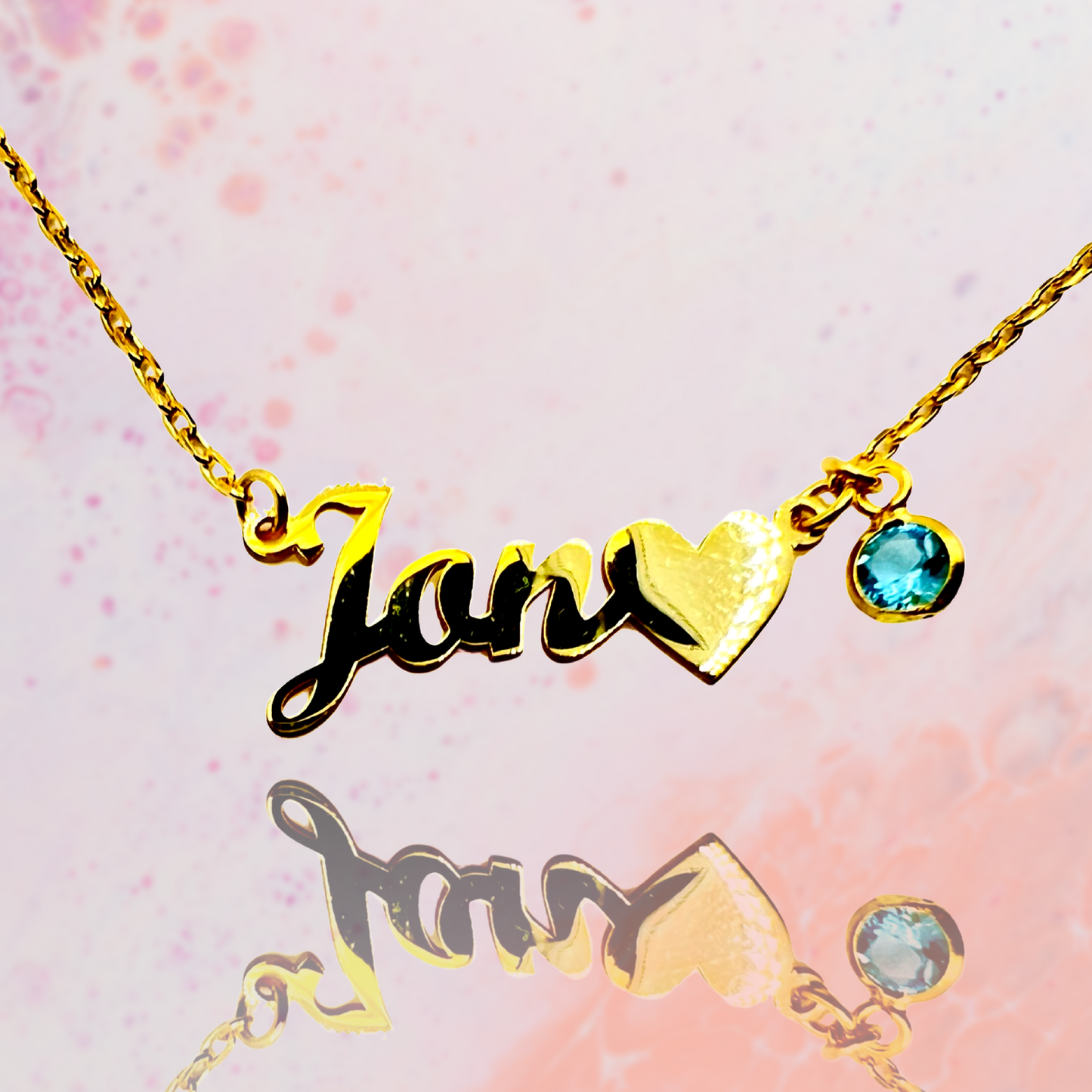 Birthstone Retro Script Name Necklace