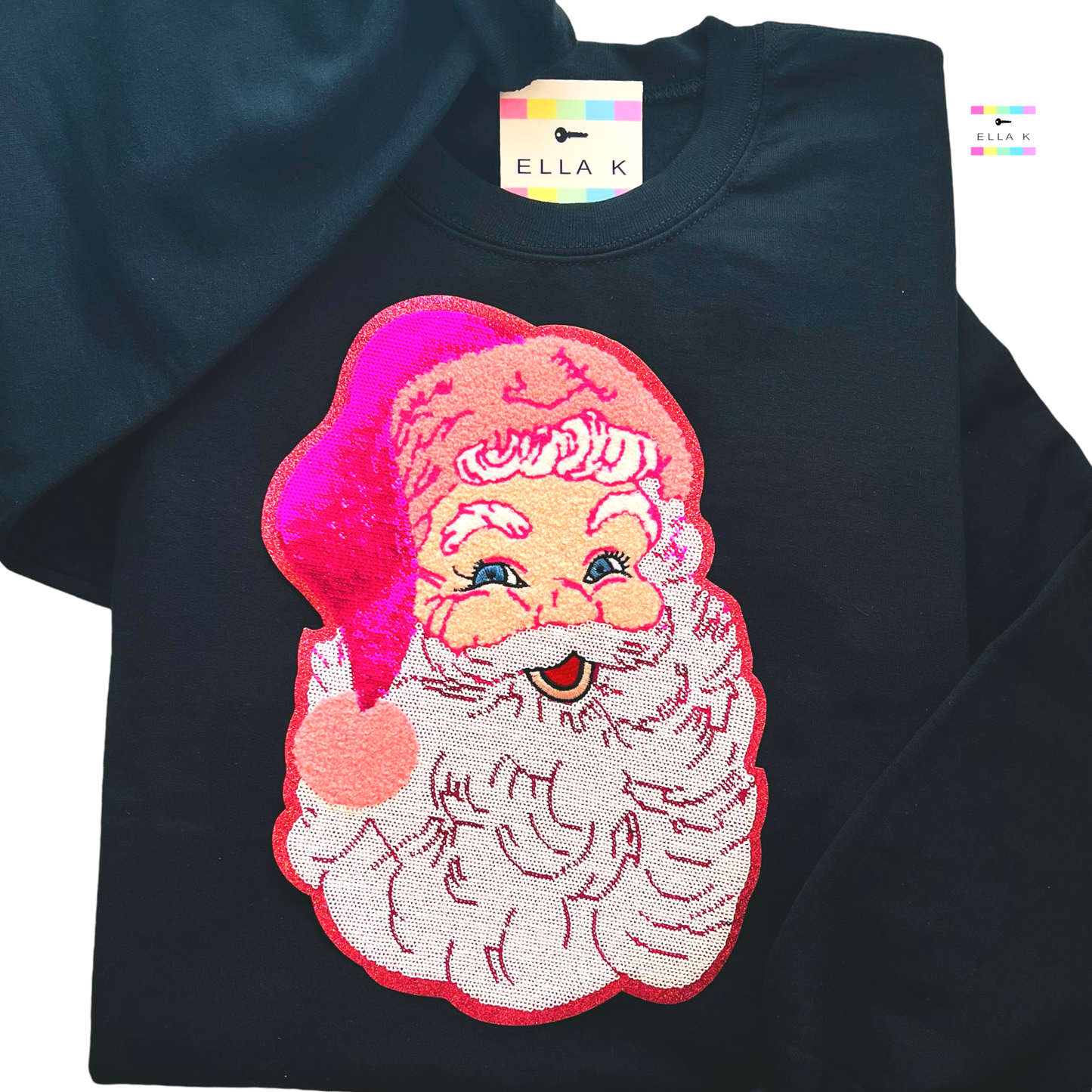 Preppy Pink Sequin Santa Pullover