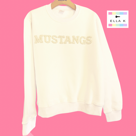 Pearl Letter Mustang Sweatshirt - White