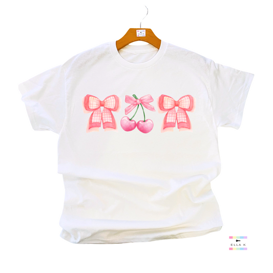 Gingham Girly Bow & Cherry Tee