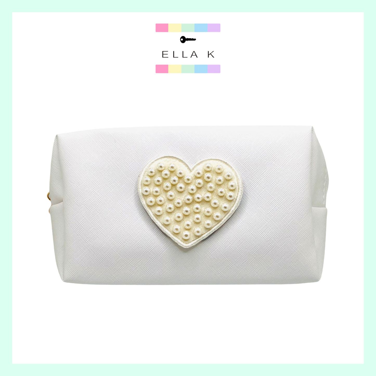 Pearl Heart Classic Makeup Pouch - White