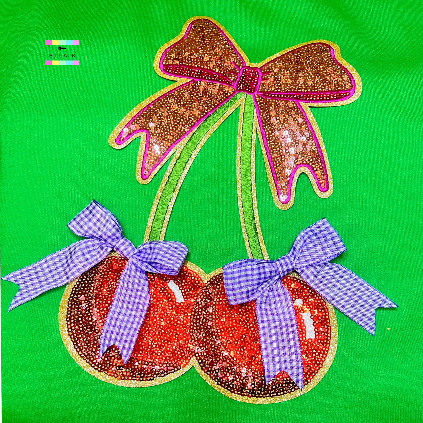 Sequin Coquette Bow Cherry Love Green Sweatshirt