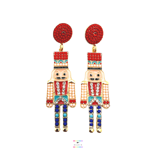 Enamel Soldier Christmas Earrings