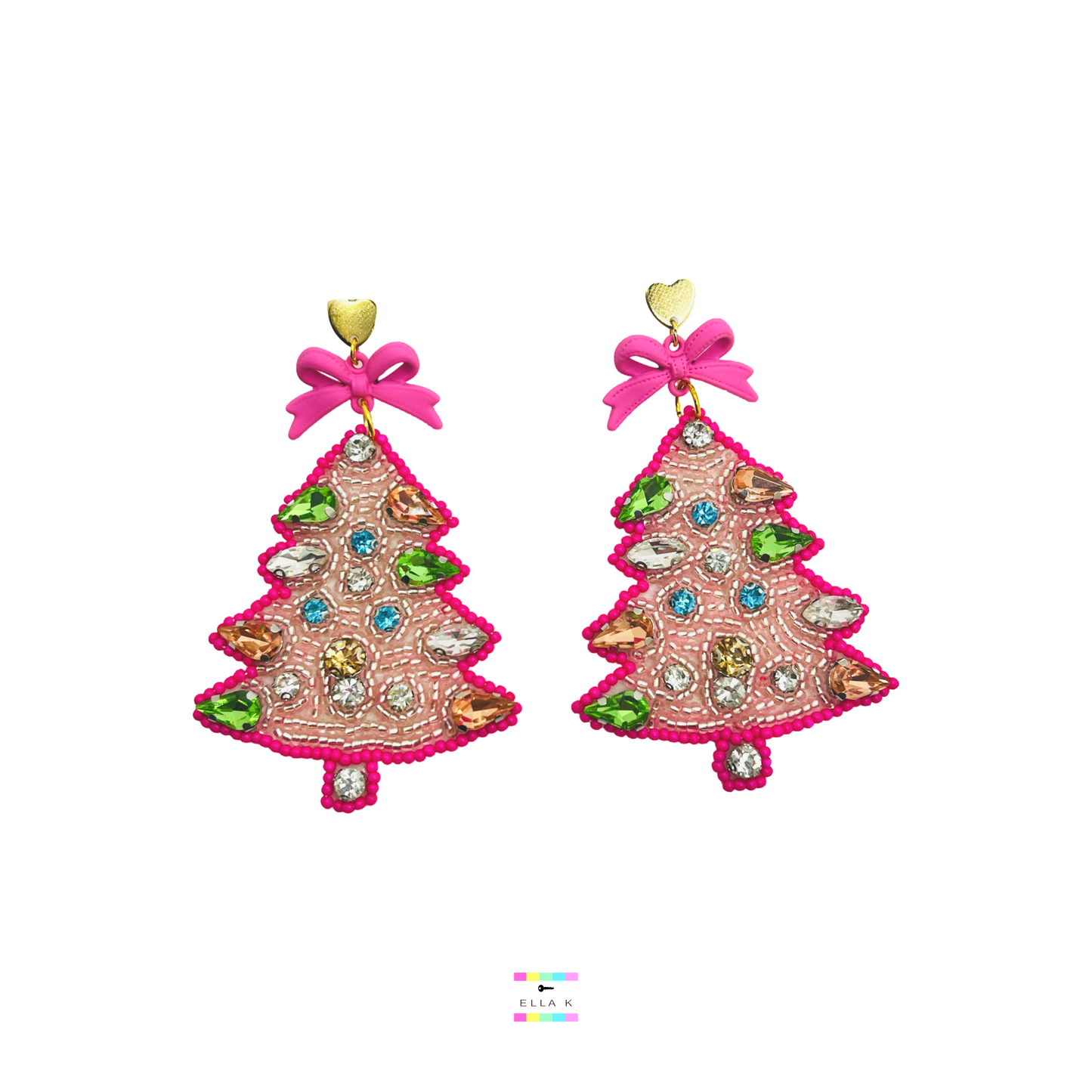 Pink Coquette Bow Christmas Tree Earrings
