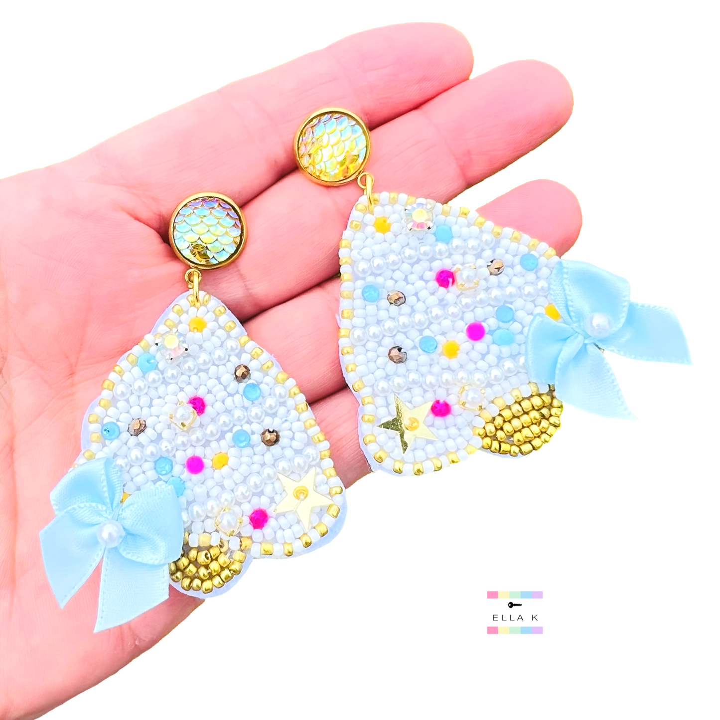 Mermaids By The Sea Coquette Bow Christmas Tree Earrings