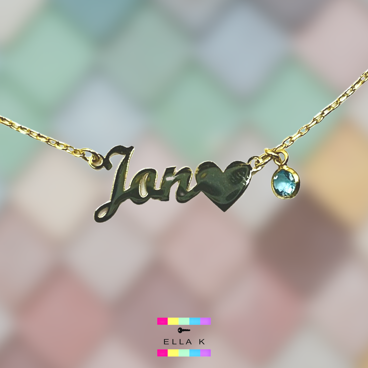 Birthstone Retro Script Name Necklace